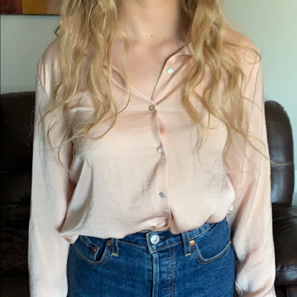 Peach button up shirt